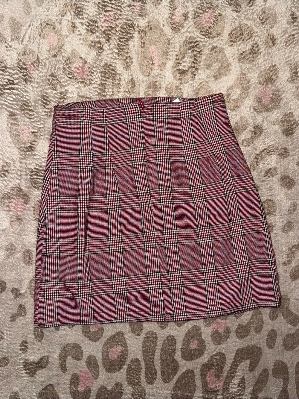 Brandy Melville Pink Plaid Mini Skirt with Black & White Accents